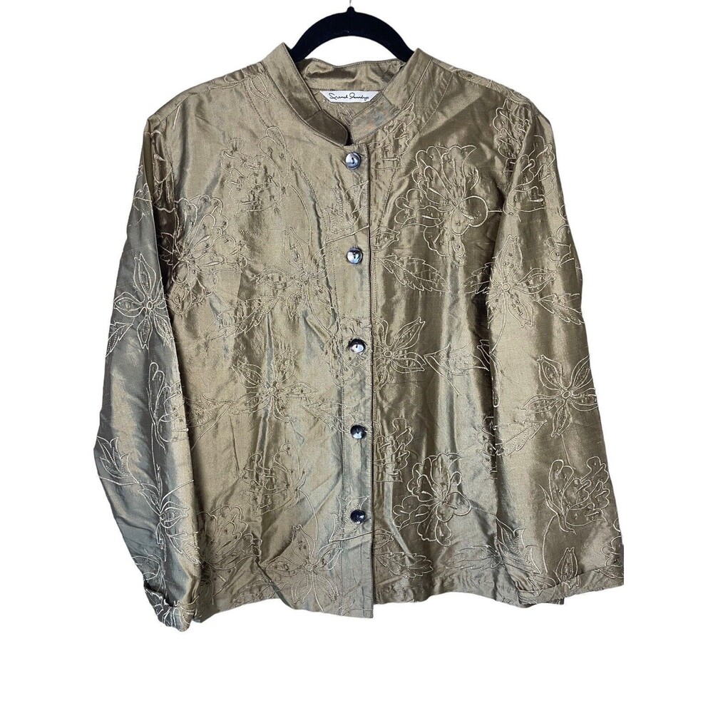 French Laundry Womens Size Large 100% Silk Gold Embroidered Beaded Top Kimono